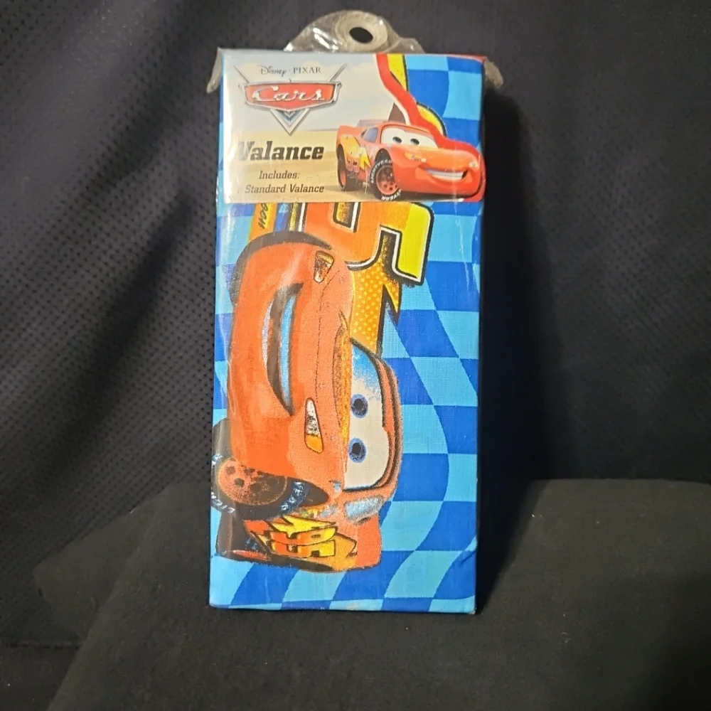 Disney Pixar Cars 95‎ Blue Checkered Curtain Rod Pocket Drapery VALANCE 84